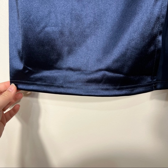 Romwe Women's Elegant One Shoulder Sleeveless Split Hem, Midi Dress Navy Blue L - Picture 9 of 13